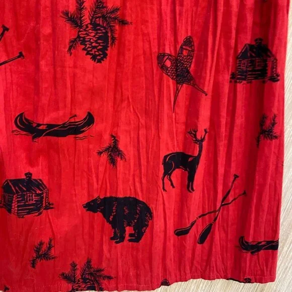 Sharon Young Sportswear Vest and Crinkle Skirt Red Sz S Wildlife Cabincore